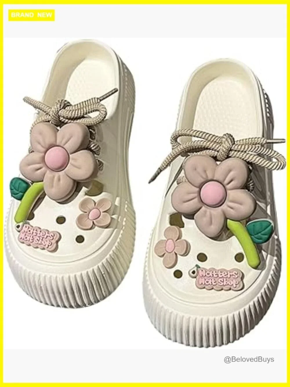 Platform Slide Sandals with Bow and Flower Charms, Cushioned Footbed